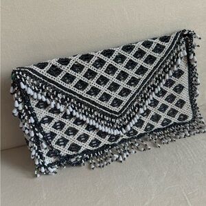 Elegant Black and White Beaded Clutch